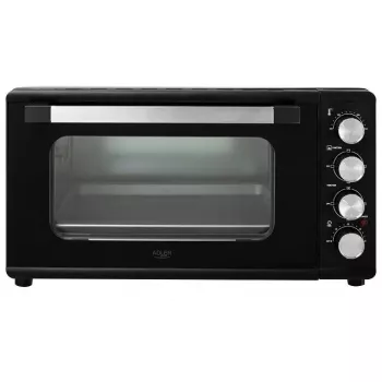 Mini cepeškrāsns Adler AD 6030 — 30 L / 1500 W, mehānisks taimeris, rotācijas iesms, 230 °C, brīvi stāvoša, melna