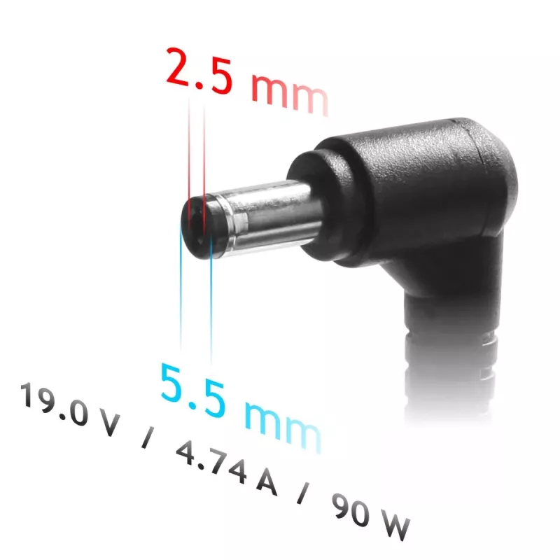 Strāvas adapteris Akyga AK-ND-10 90W 19V 4,74A maiņstrāvas-līdzstrāvas klēpjdatora lādētājs, 1,2 m kabelis, melns