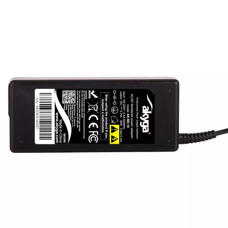 Strāvas adapteris Akyga AK-ND-10 90W 19V 4,74A maiņstrāvas-līdzstrāvas klēpjdatora lādētājs, 1,2 m kabelis, melns