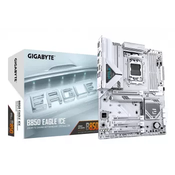 GIGABYTE B850 EAGLE ICE mātesplate - AMD Ryzen 9000 sērijas CPU, 8+2+2 fāžu digitālais VRM, līdz 8200MHz DDR5 (O.C), 1xPCIe 5.0 + 2xPCIe 4.0 M.2, 2.5 GbE LAN, USB 3.2 Gen 2