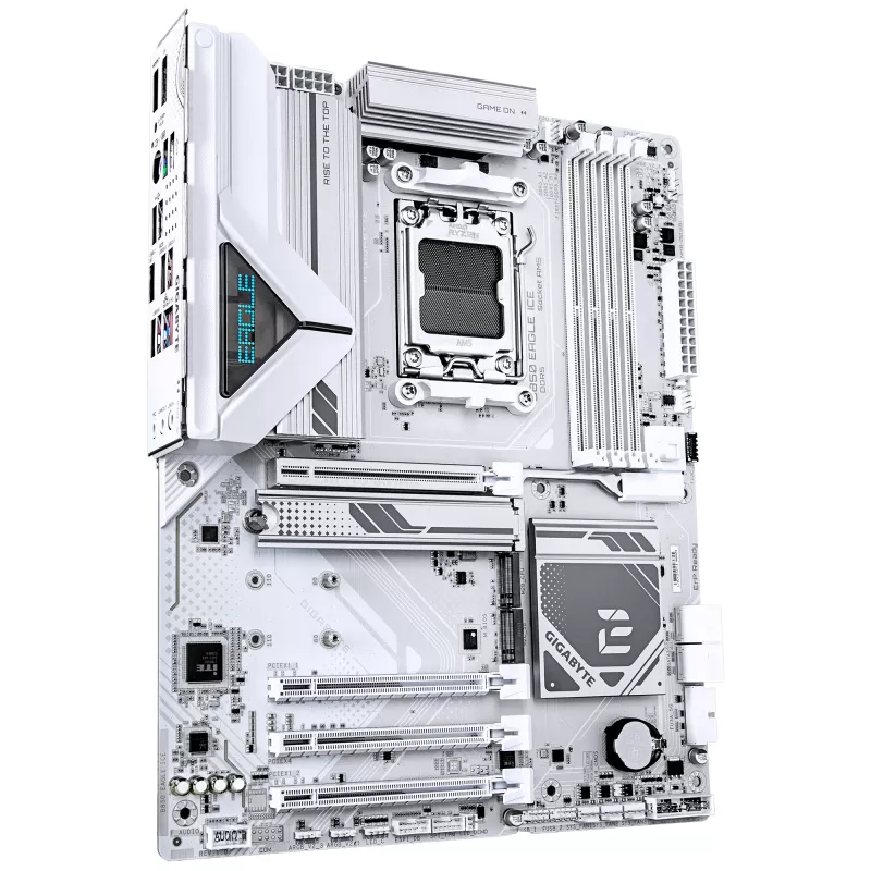 GIGABYTE B850 EAGLE ICE mātesplate - AMD Ryzen 9000 sērijas CPU, 8+2+2 fāžu digitālais VRM, līdz 8200MHz DDR5 (O.C), 1xPCIe 5.0 + 2xPCIe 4.0 M.2, 2.5 GbE LAN, USB 3.2 Gen 2