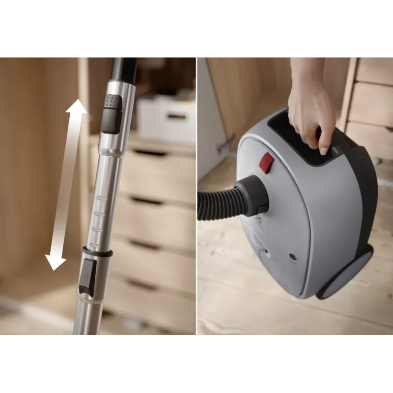 Cilindriskais putekļsūcējs Electrolux EB61A5UG — 3,5 L putekļu maiss, 750 W, 12 m rādiuss, turbo birste, nerūsējošā tērauda teleskopiskā caurule