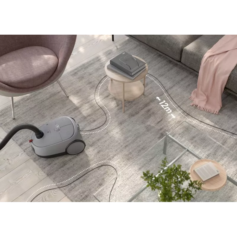 Cilindriskais putekļsūcējs Electrolux EB61A5UG — 3,5 L putekļu maiss, 750 W, 12 m rādiuss, turbo birste, nerūsējošā tērauda teleskopiskā caurule
