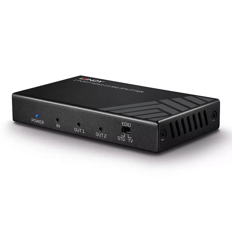 Lindy 2 Port HDMI 2.0 18G Splitter, HDMI, 2x HDMI, 3840 x 2160 pikseļi, melns, metāla, CE, FCC, RoHS, REACH, Kalifornijas 65. priekšlikums