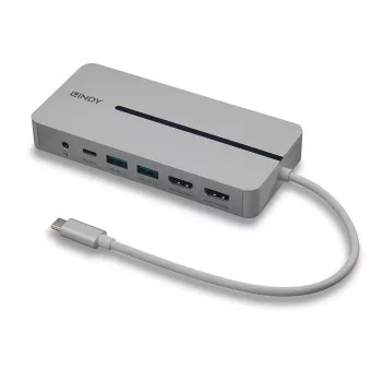 Lindy DST-Mx Duo USB-C klēpjdatora / MacBook mini dokstacija ar divu displeju (4K) atbalstu un 100 W caurlaides uzlādi