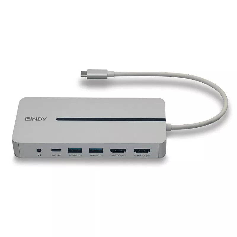 Lindy DST-Mx Duo USB-C klēpjdatora / MacBook mini dokstacija ar divu displeju (4K) atbalstu un 100 W caurlaides uzlādi