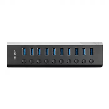 Lindy 10 portu USB 3.0 centrālmezgls ar ieslēgšanas/izslēgšanas slēdžiem
