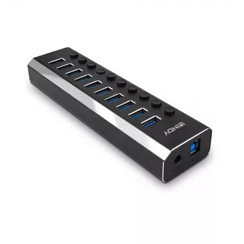 Lindy 10 portu USB 3.0 centrālmezgls ar ieslēgšanas/izslēgšanas slēdžiem