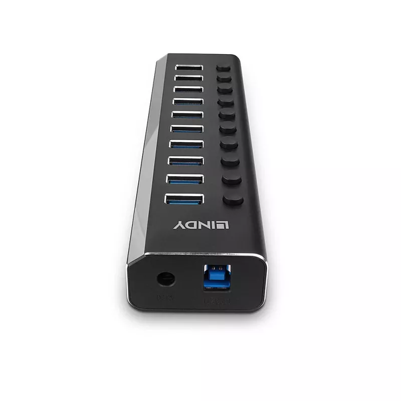 Lindy 10 portu USB 3.0 centrālmezgls ar ieslēgšanas/izslēgšanas slēdžiem