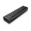 Lindy 10 portu USB 3.0 centrālmezgls ar ieslēgšanas/izslēgšanas slēdžiem