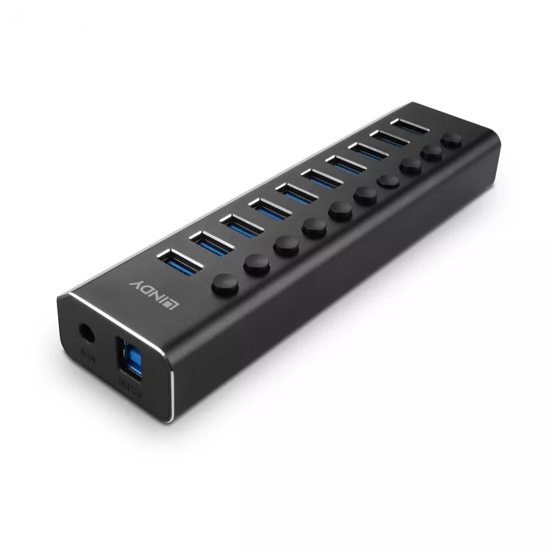 Lindy 10 portu USB 3.0 centrālmezgls ar ieslēgšanas/izslēgšanas slēdžiem