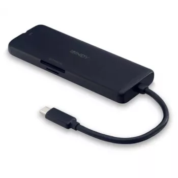 Lindy DST-Mini USB-C klēpjdatora mini dokstacija ar 4K atbalstu un 100 W caurlaides uzlādi