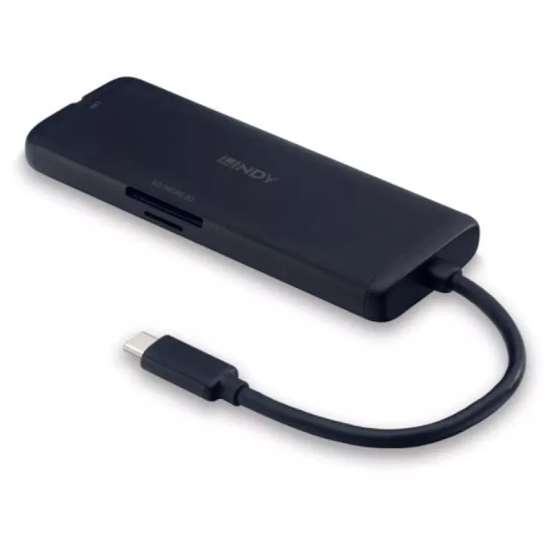Lindy DST-Mini USB-C klēpjdatora mini dokstacija ar 4K atbalstu un 100 W caurlaides uzlādi