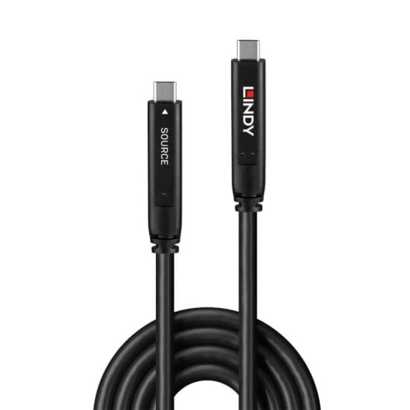 Lindy 10m USB 3.2 Gen 1 un DP 1.4 Type C hibrīdkabelis, 10 m, USB C, USB C, USB 3.2 Gen 1 (3.1 Gen 1), melns
