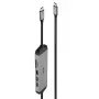 Lindy DST-Micro 140, USB-C klēpjdatora mikro dokstacija ar 4K atbalstu un 1,4 m 60 W uzlādes kabeli