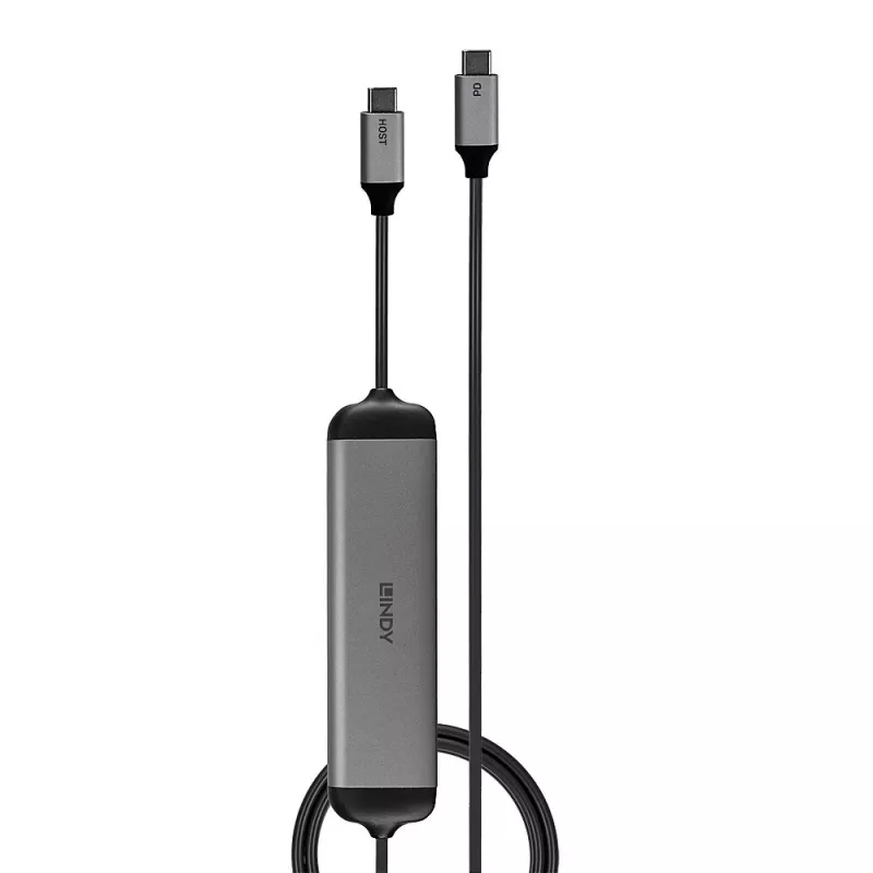 Lindy DST-Micro 140, USB-C klēpjdatora mikro dokstacija ar 4K atbalstu un 1,4 m 60 W uzlādes kabeli