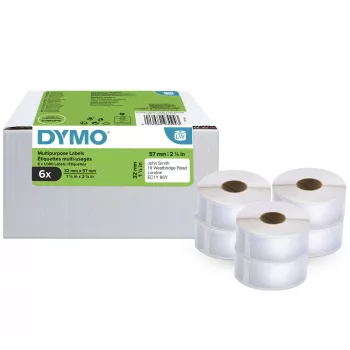 DYMO autentiskās LabelWriter universālās etiķetes 32 mm x 57 mm 6 ruļļi pa 1 000 viegli nolobotām etiķetēm (6 000 gab.) pašlīmējošas LabelWriter etiķešu printeriem