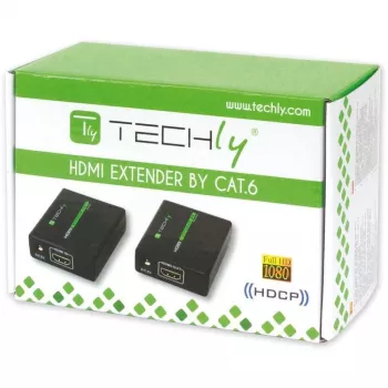 AV raidītājs un uztvērējs TECHLY IDATA EXT-E70 — HDMI pagarinātājs pa Cat6/6a/7 kabeli, Full HD 1920x1080, 60 m, 10,2 Gbit/s, HDCP, melns
