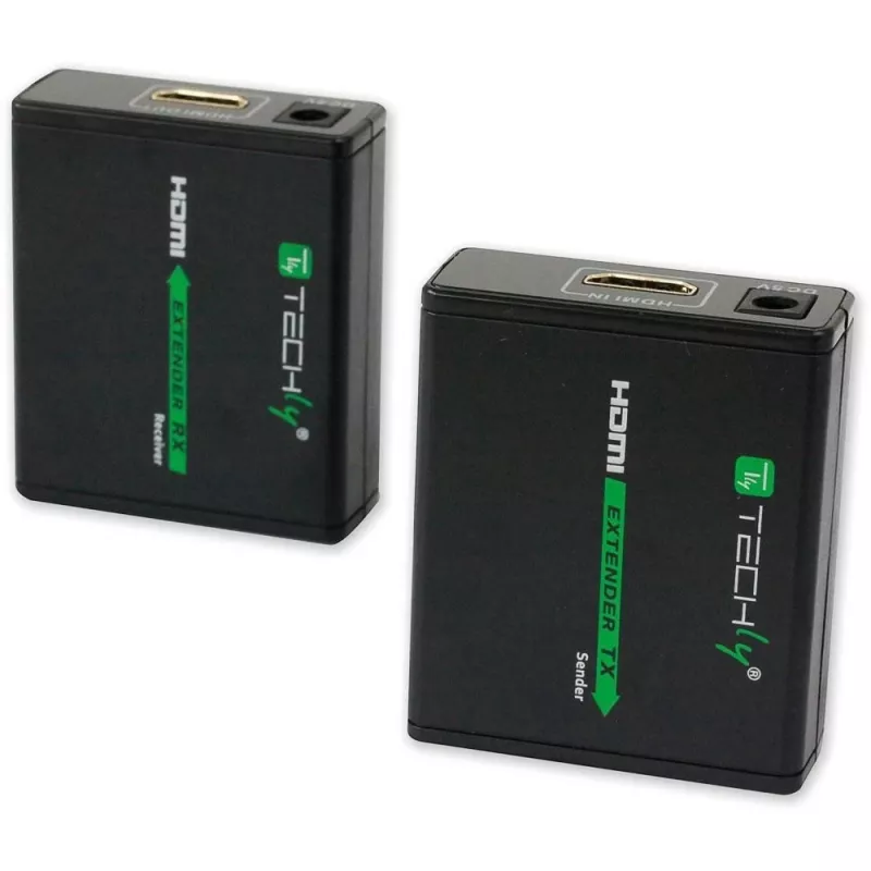 AV raidītājs un uztvērējs TECHLY IDATA EXT-E70 — HDMI pagarinātājs pa Cat6/6a/7 kabeli, Full HD 1920x1080, 60 m, 10,2 Gbit/s, HDCP, melns