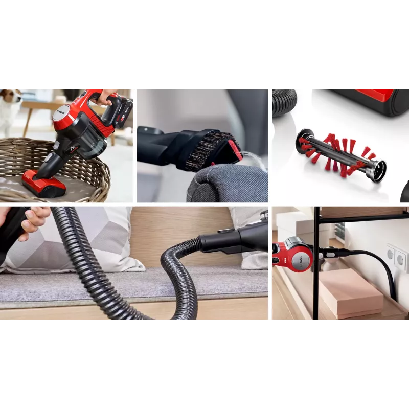 Bosch BBS711ANM vertikālais putekļsūcējs/elektriskā slota Baterija Sausā Bez maisiņa 0.3 L Melns, Sarkans, Nerūsējošais tērauds