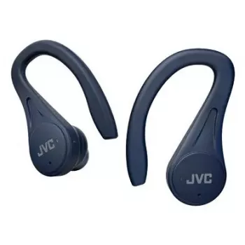 Ievietojamās austiņas JVC HA-EC25TAU — True Wireless, Bluetooth 5.1, IPX5, auss āķis, 6 mm draiveri, 30 h ar maciņu, zila