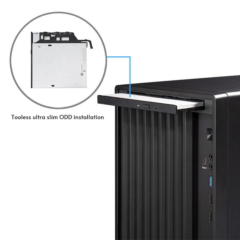 PC Case CHIEFTEC BS-20B-OP Midi Tower, melns, microATX/Mini-ITX, 2x 3.5 collas, maks. GPU 27 cm, 1x 5.25 collu nodalījums, USB-C
