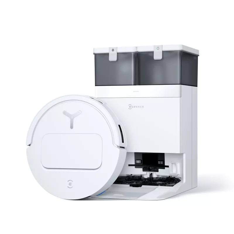 Robot putekļsūcējs Ecovacs Deebot T50 Pro Omni — 185 min darbības laiks, 6400 mAh baterija, 3 L bāzes putekļu ietilpība, D-ToF lidar navigācija, mitrā slaucīšana, 9 mm pacelšanās