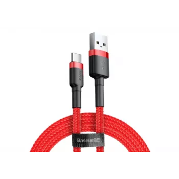 BASEUS pītais Cafule ātrās uzlādes kabelis - USB Type-A uz Type-C 2A - 2m - sarkans (neilons)