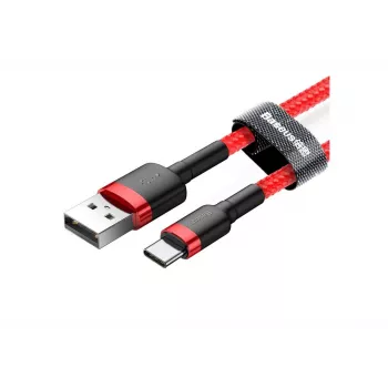 BASEUS pītais Cafule ātrās uzlādes kabelis - USB Type-A uz Type-C 2A - 2m - sarkans (neilons)