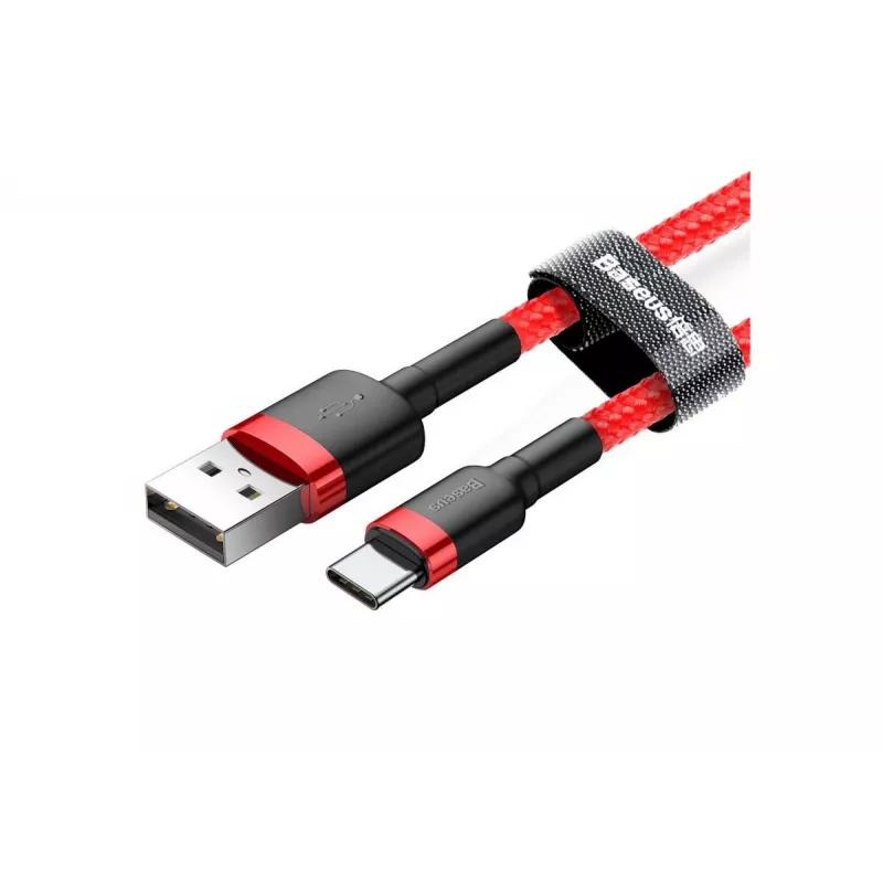 BASEUS pītais Cafule ātrās uzlādes kabelis - USB Type-A uz Type-C 2A - 2m - sarkans (neilons)