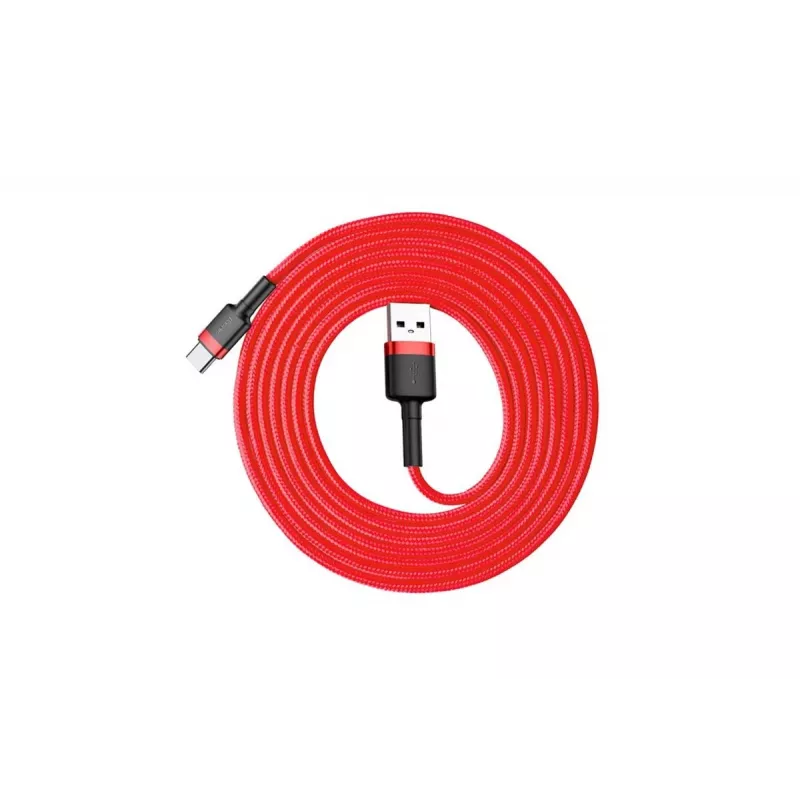 BASEUS pītais Cafule ātrās uzlādes kabelis - USB Type-A uz Type-C 2A - 2m - sarkans (neilons)