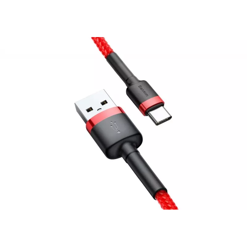 BASEUS pītais Cafule ātrās uzlādes kabelis - USB Type-A uz Type-C 2A - 2m - sarkans (neilons)