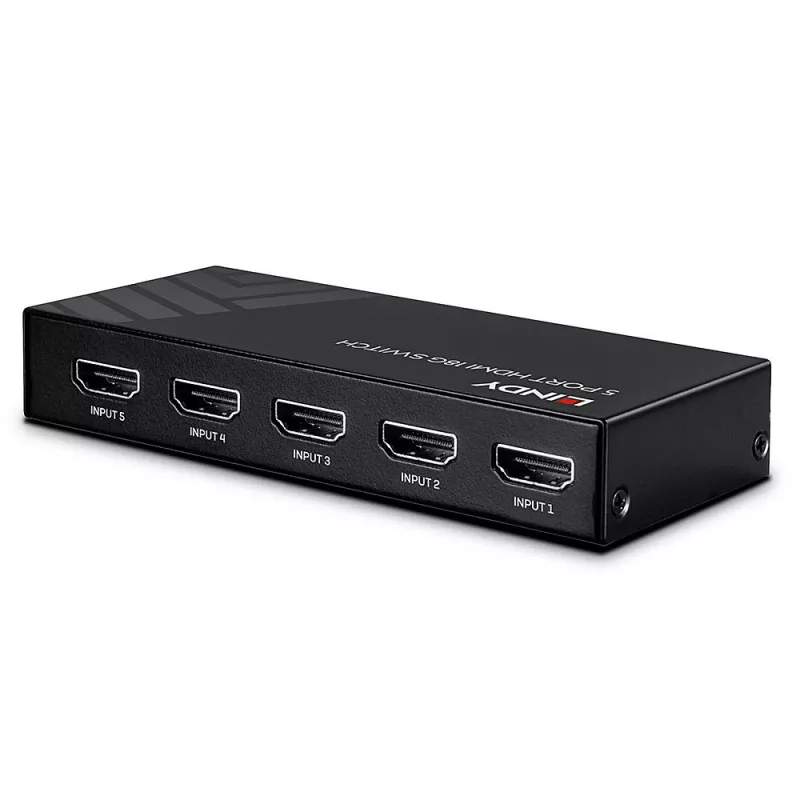 Lindy 5 Port HDMI 18G Switch, HDMI, Metal, Melns, 18 Gbit/s, RF, 4K Ultra HD
