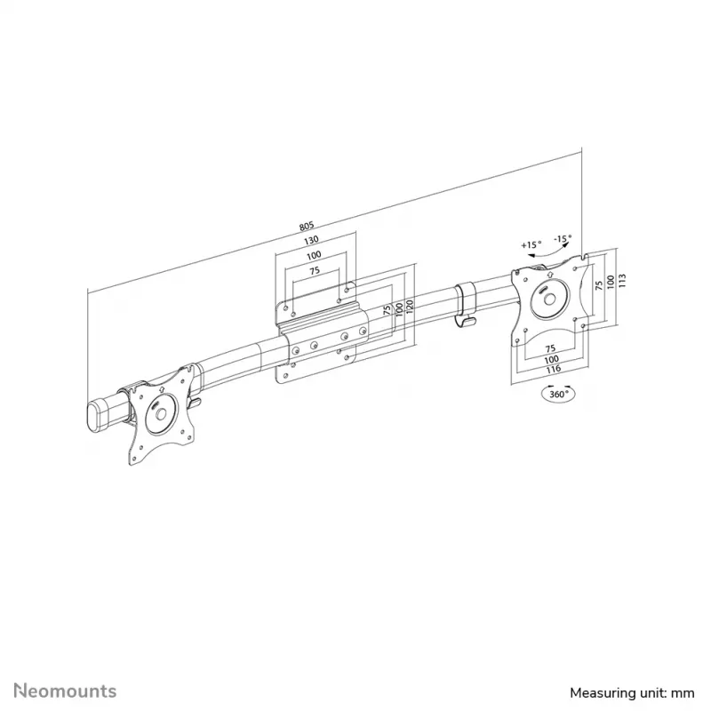 Neomounts FPMA-CB100Melns dubultā šķērssijas monitora rokas adapteris 10–27 collas