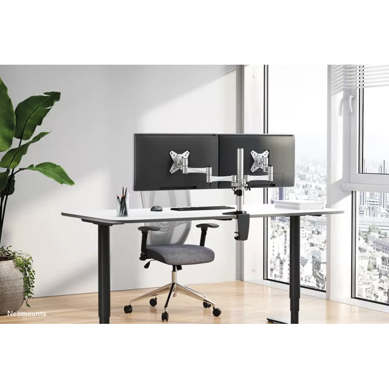 Neomounts FPMA-D1330DSILVER monitora plecs 10-27 collas, skava/caurums, 9 kg, 25,4 cm (10 collas), 68,6 cm (27 collas), 100 x 100 mm, sudraba