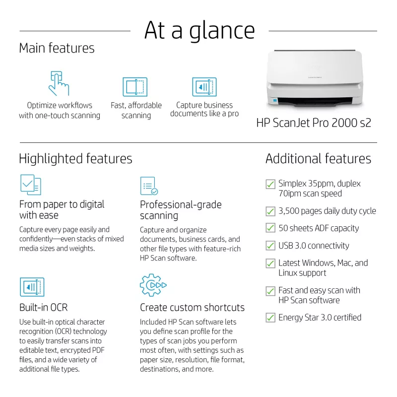 HP Scanjet Pro 2000 s2 lokšņu skeneris
