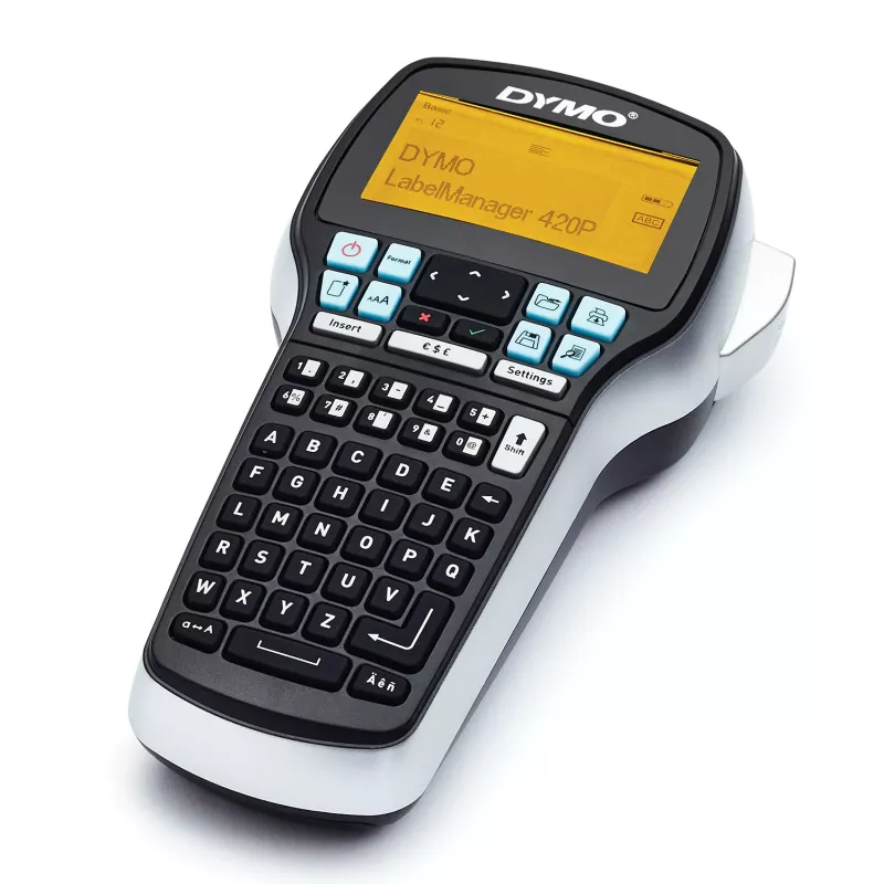 DYMO LabelManager 420P augstas veiktspējas uzlādējams pārnēsājams etiķešu printera komplekts | ABC tastatūra ar 4 D1 etiķešu ruļļiem un pārnēsāšanas futrāli