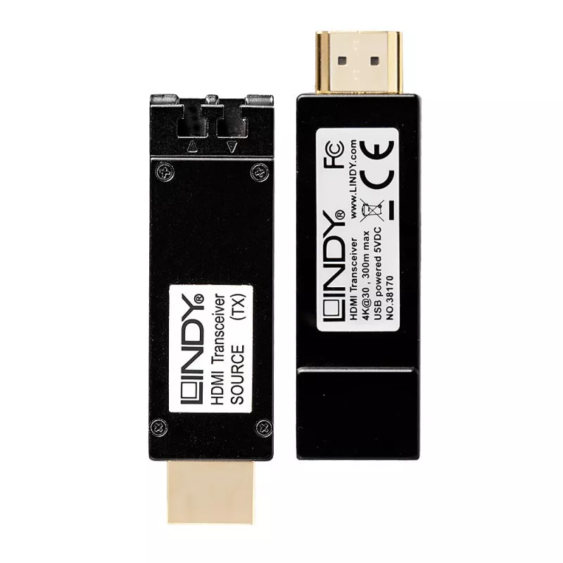 AV raidītājs un uztvērējs Lindy 300m optiskās šķiedras HDMI 4K30 pagarinātājs