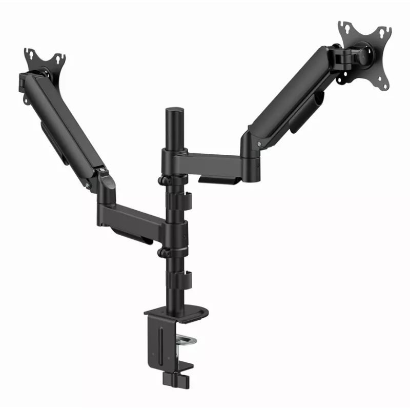 Monitora galda statīvs Gembird MA-DA2P-02 diviem displejiem, līdz 81,3 cm (32 collas), VESA 75x75–100x100, maksimālais svars 9 kg katram, skava/caurums, melns