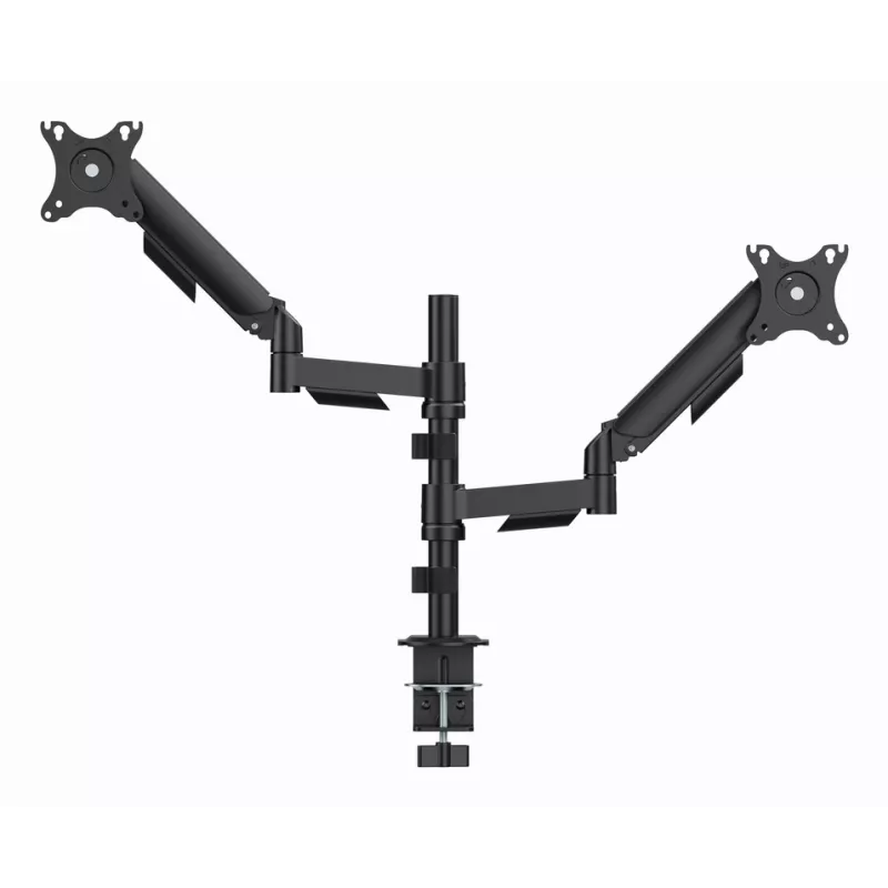 Monitora galda statīvs Gembird MA-DA2P-02 diviem displejiem, līdz 81,3 cm (32 collas), VESA 75x75–100x100, maksimālais svars 9 kg katram, skava/caurums, melns