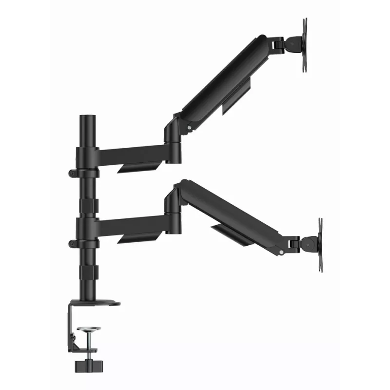 Monitora galda statīvs Gembird MA-DA2P-02 diviem displejiem, līdz 81,3 cm (32 collas), VESA 75x75–100x100, maksimālais svars 9 kg katram, skava/caurums, melns