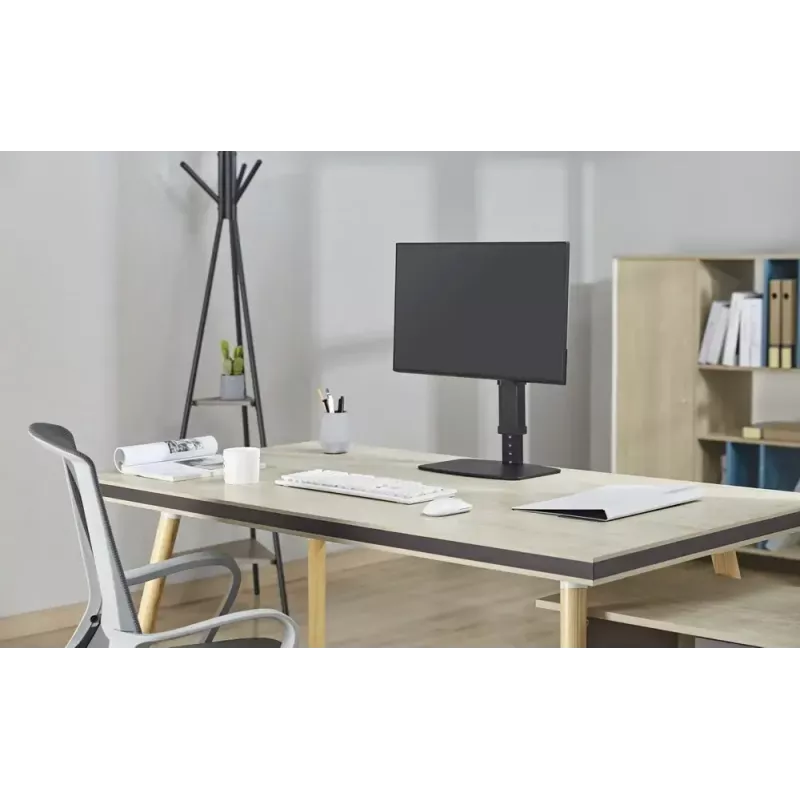 Monitora galda statīvs GEMBIRD MS-D1ST-02 — regulējams augstumā, pilnas kustības, 17–32 collu ekrāniem, maks. 8 kg, VESA 75x75–100x100, melns
