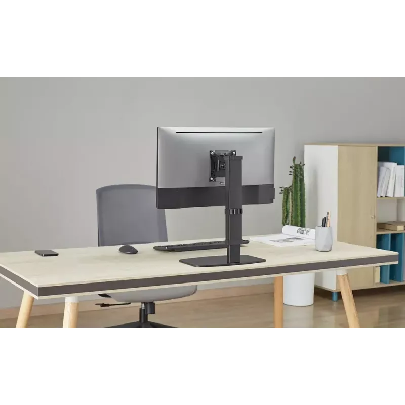 Monitora galda statīvs GEMBIRD MS-D1ST-02 — regulējams augstumā, pilnas kustības, 17–32 collu ekrāniem, maks. 8 kg, VESA 75x75–100x100, melns