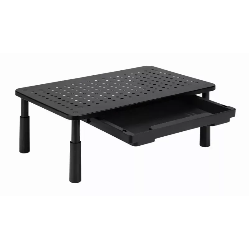 Monitora statīvs GEMBIRD MS-TABLE-D-01 — augstumā regulējams galda paaugstinājums ar 1 atvilktni, tērauda, 140 mm augstums, balsta 1 displeju, 20 kg ietilpība