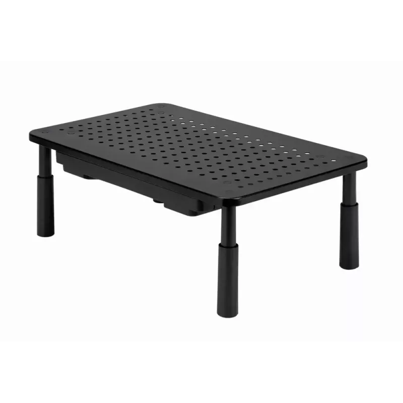 Monitora statīvs GEMBIRD MS-TABLE-D-01 — augstumā regulējams galda paaugstinājums ar 1 atvilktni, tērauda, 140 mm augstums, balsta 1 displeju, 20 kg ietilpība