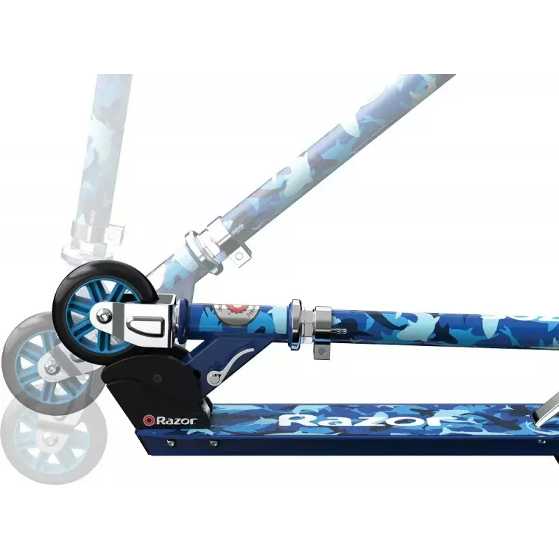 Minamais skrejritenis Razor Model A Shark Camo — salokāms, viegls bērnu/pusaudžu skrejritenis, 2 riteņi, regulējama stūre, maks. slodze 65 kg