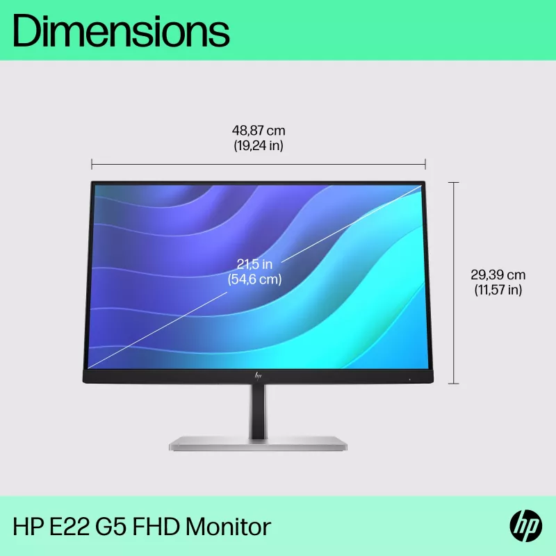 HP E-Series E22 G5 FHD monitors, 54,6 cm (21,5 colli), 1920 x 1080 pikseļi, Full HD, LCD, 5 ms, Melns, Sudrabs
