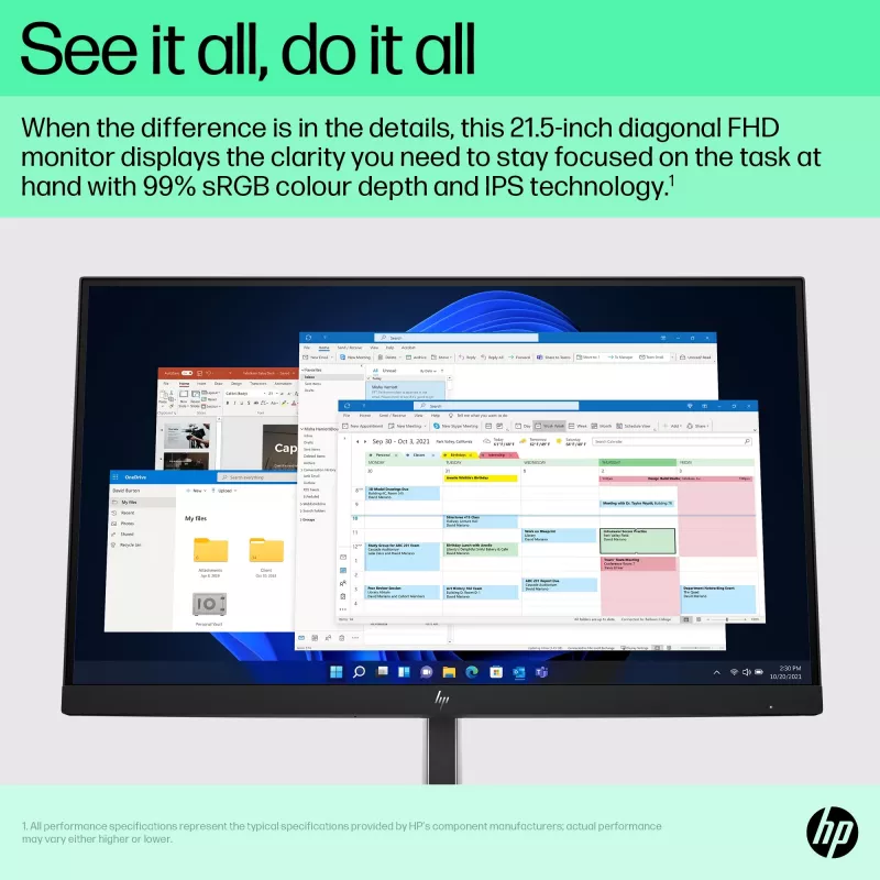 HP E-Series E22 G5 FHD monitors, 54,6 cm (21,5 colli), 1920 x 1080 pikseļi, Full HD, LCD, 5 ms, Melns, Sudrabs