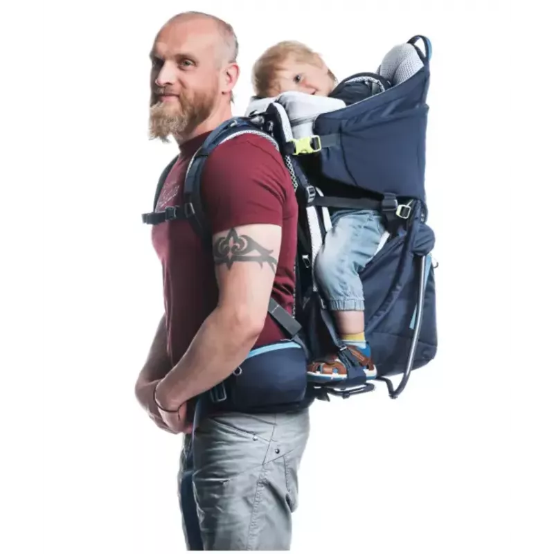 Bērnu pārnēsājamā mugursoma DEUTER Kid Comfort poliamīds zila, maks. slodze 22 kg, svars 3,23 kg, izmēri 72×43×34 cm