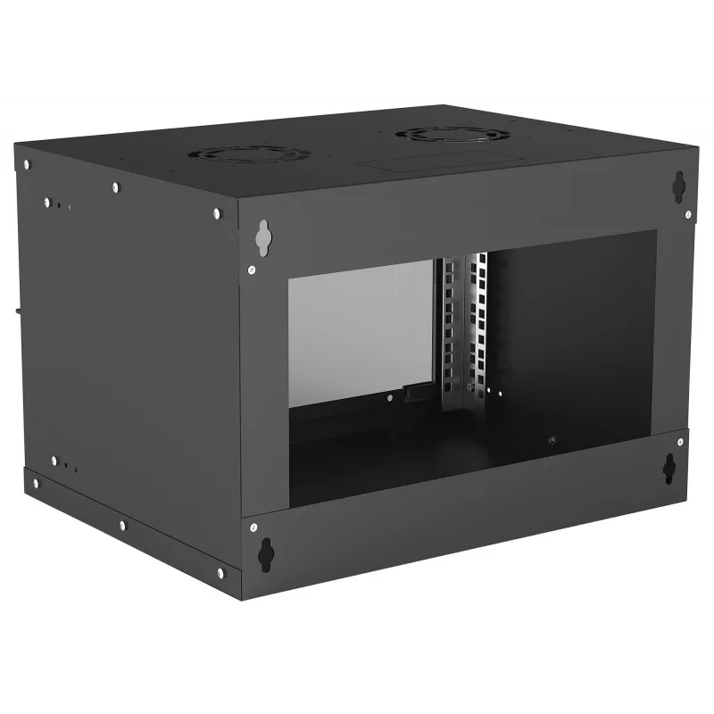 Pie sienas stiprināms tīkla skapis INTELLINET 714143 — 6U 19 collas, 540×400×353 mm, cinkots tērauds, stikla priekšpuse, IP20, maks. 50 kg
